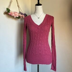 Y2K American Eagle Outfitters Pink Cable Knit Long Sleeve size XS